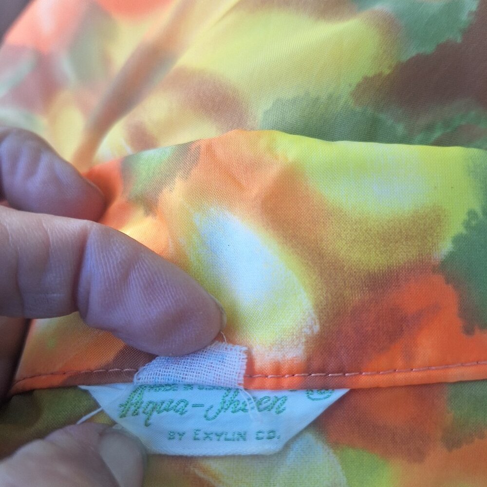 Vintage Aqua-Sheen Raincoat L Belted Orange Floral Hawaiian Aloha - Picture 5 of 5